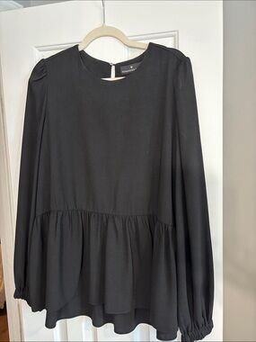 Pomander Place Black Long-Sleeve Peplum Blouse from Tuckernuck!
